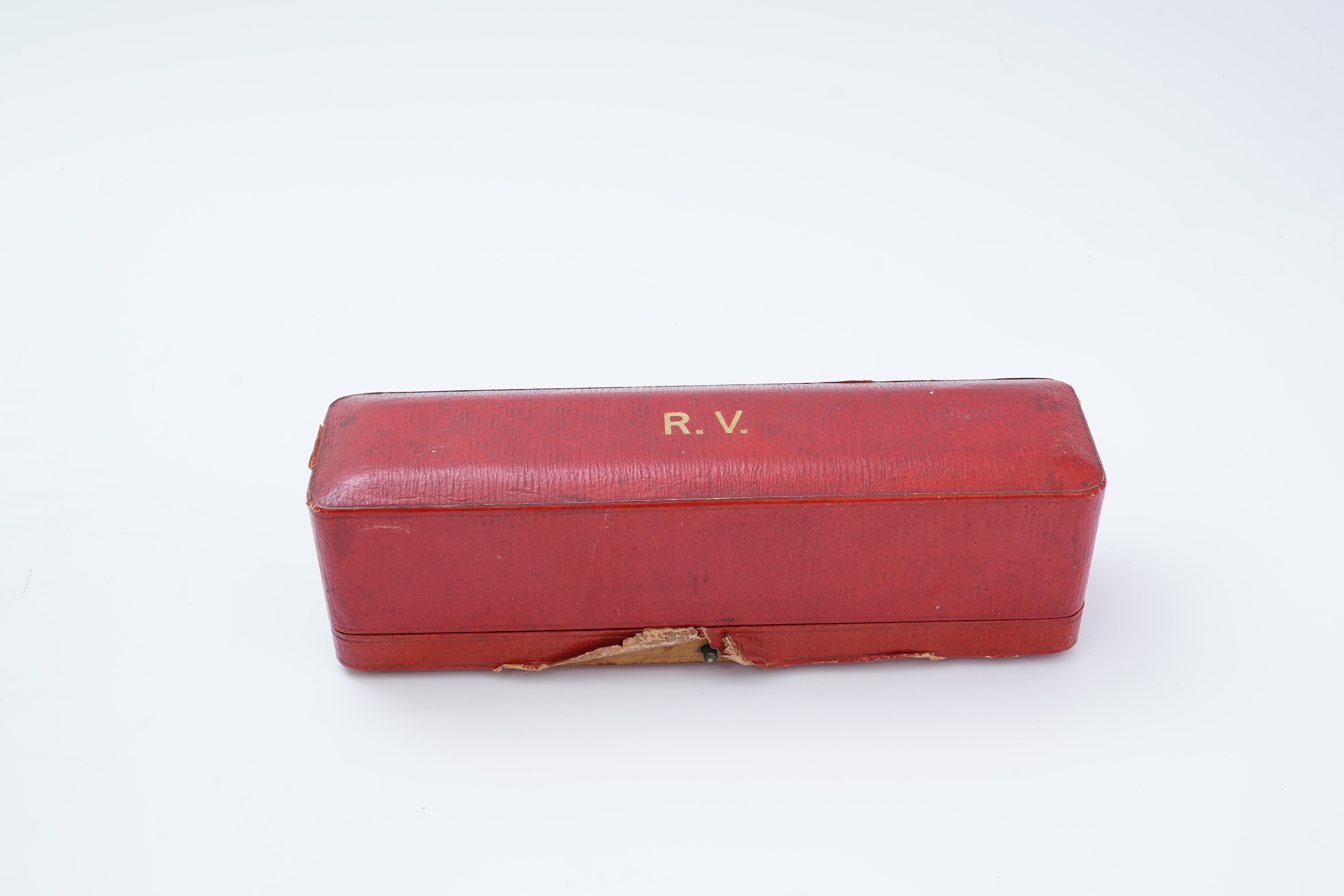 A set of four early 20th century silver mounted fishing related novelty menu holders, by Grey & Co, housed in a red leather case with gilt initials RV